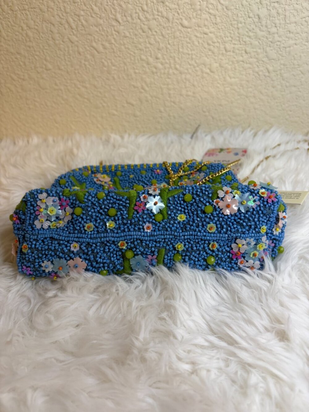 Made in India Blue Floral Beaded Crossbody Bag Sequin Purse NWT - Picture 6 of 8